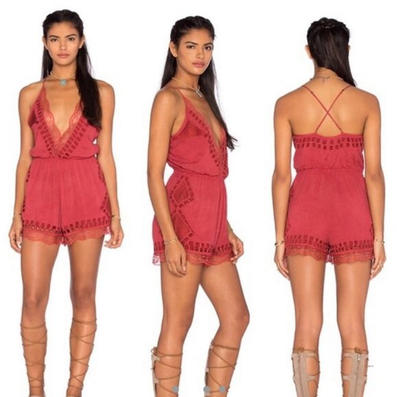 Tularosa Charmer Romper Eyelet Lace Embroidered Silky Sleeveless Shorts Jumpsuit - Picture 12 of 14